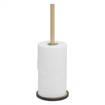 Tiger Tune Spare Toilet Roll Holder Freestanding - Brushed Brass/Black