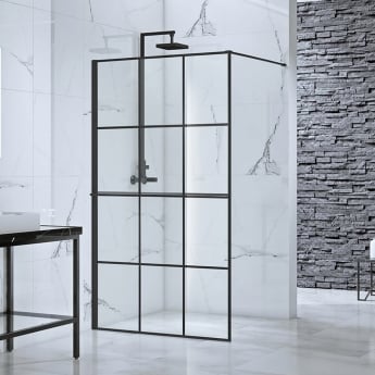 Verona Velar+ Frame Black Wet Room Glass Shower Screen with Towel Bar