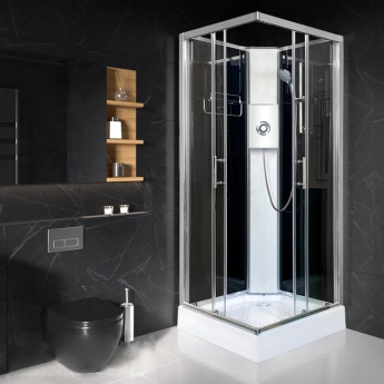 Vidalux Pure E Square Shower Cabin 900mm with Luxury White Electric Shower 8.5 KW - Black