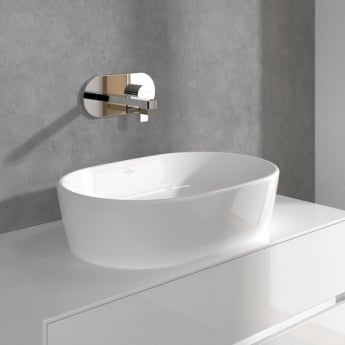 Villeroy & Boch Architectura Wall Mounted Basin Mixer Tap with Oval Back Plate and Slotted Waste - Chrome
