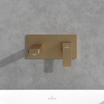 Villeroy & Boch Architectura Wall Mounted Basin Mixer Tap with Back Plate and Slotted Waste - Brushed Gold