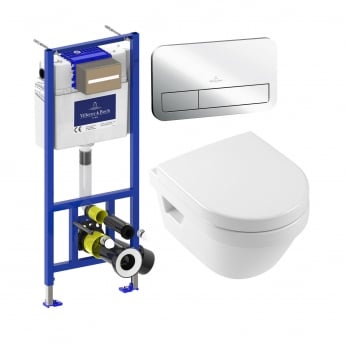 Villeroy & Boch Architectura Compact Wall Hung Toilet Bundle with ViPro 2.0 Frame and Chrome Flush Plate