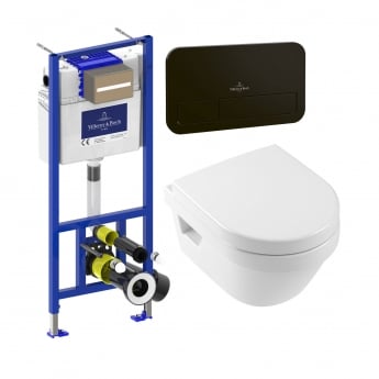 Villeroy & Boch Architectura Compact Wall Hung Toilet Bundle with ViPro 2.0 Frame and Matt Black Flush Plate