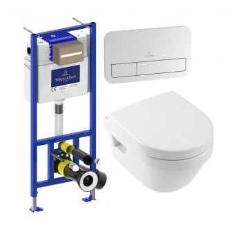 Villeroy & Boch Architectura Compact Wall Hung Toilet Bundle with ViPro 2.0 Frame and White Flush Plate