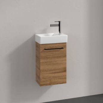 Villeroy & Boch Avento Wall Hung Vanity Unit LH with Basin 360mm Wide - Oak Kansas with Black Handle