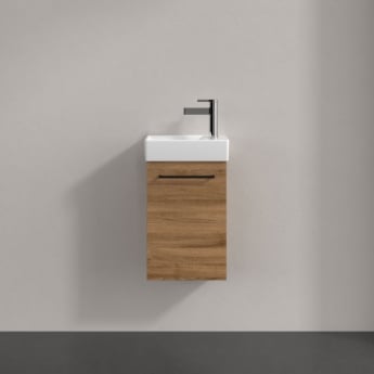 Villeroy & Boch Avento Wall Hung Vanity Unit LH with Basin 360mm Wide - Oak Kansas with Black Handle