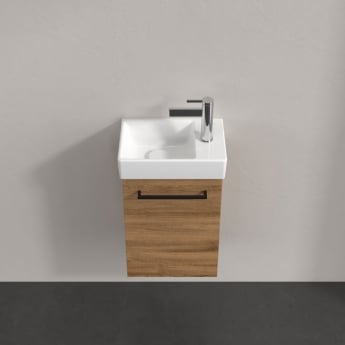 Villeroy & Boch Avento Wall Hung Vanity Unit LH with Basin 360mm Wide - Oak Kansas with Black Handle