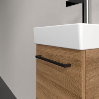 Villeroy & Boch Avento Wall Hung Vanity Unit LH with Basin 360mm Wide - Oak Kansas with Black Handle