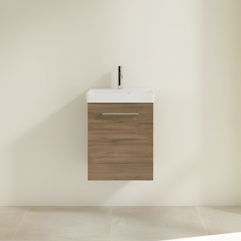 Villeroy & Boch Avento Wall Hung Vanity Unit LH with Basin 450mm Wide - Arizona Oak with Chrome Handle