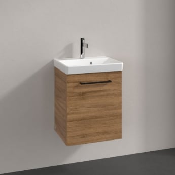 Villeroy & Boch Avento Wall Hung Vanity Unit RH with Basin 450mm Wide - Oak Kansas with Black Handle