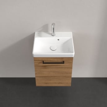 Villeroy & Boch Avento Wall Hung Vanity Unit RH with Basin 450mm Wide - Oak Kansas with Black Handle