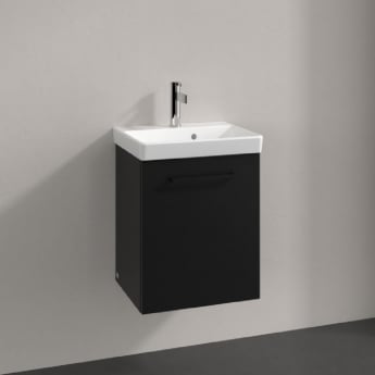 Villeroy & Boch Avento Wall Hung Vanity Unit RH with Basin 450mm Wide - Volcano Black with Black Handle