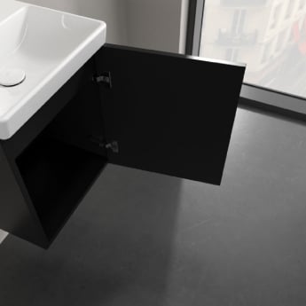 Villeroy & Boch Avento Wall Hung Vanity Unit RH with Basin 450mm Wide - Volcano Black with Black Handle