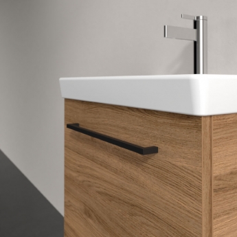 Villeroy & Boch Avento Wall Hung Vanity Unit LH with Basin 550mm Wide - Oak Kansas with Black Handle