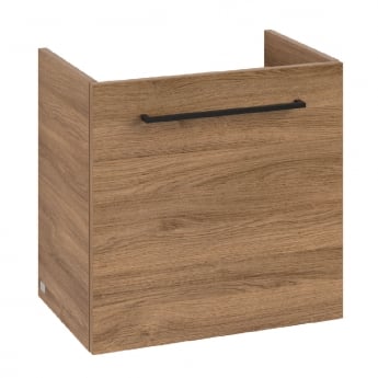 Villeroy & Boch Avento Wall Hung Vanity Unit LH with Basin 550mm Wide - Oak Kansas with Black Handle