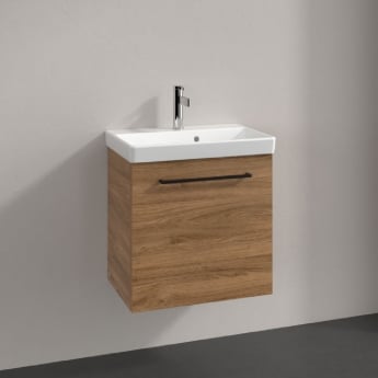 Villeroy & Boch Avento Wall Hung Vanity Unit LH with Basin 550mm Wide - Oak Kansas with Black Handle