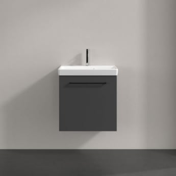 Villeroy & Boch Avento Wall Hung Vanity Unit LH with Basin 550mm Wide - Graphite with Black Handle