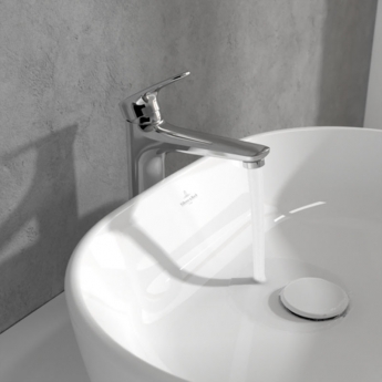 Villeroy & Boch O.novo Start Tall Basin Mixer Tap with Push Button Slotted Waste - Chrome