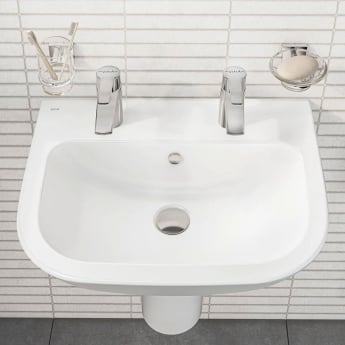 Vitra S20 Wash Basin and Large Semi Pedestal 550mm Wide 2 Tap Hole