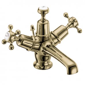 Burlington Claremont Mono Basin Mixer Tap Dual Handle with Pop-Up Waste - Gold