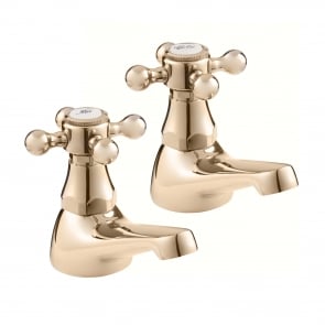 Deva Tudor Traditional Basin Taps Pair - Gold