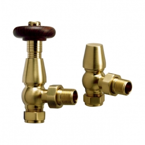 Heatwave Manor Angled Thermostatic Radiator Valve Set - Brushed Brass