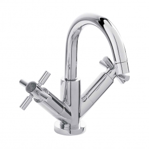 Hudson Reed Tec Crosshead Cloakroom Mono Basin Mixer Tap Dual Handle Push Button Waste - Chrome