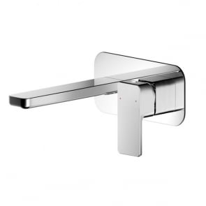 Nuie Windon 2-Hole Wall Mounted Basin Mixer Tap with Plate - Chrome