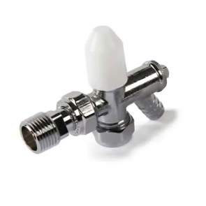 Kartell Style Angled Lockshield Valve with Drain-Off, 15mm, White/Chrome