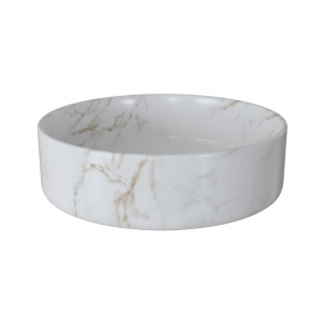 Signature Olmec Round Countertop Basin with Unslotted Waste 360mm Wide 0 Tap Hole - Marble Effect