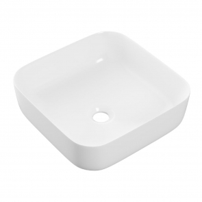 Signature Olmec Square Countertop Basin with Unslotted Waste 390mm Wide 0 Tap Hole - Matt White