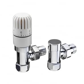 EcoRad Essential Angled TRV and Lockshield - White/Chrome