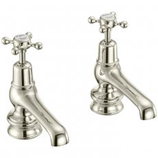 Burlington Claremont Regent 5 inch Spout Quarter Turn Basin Taps Pair - White/Nickel