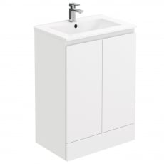 Delphi Halite Floor Standing 2-Door Vanity Unit with Basin 600mm Wide - White