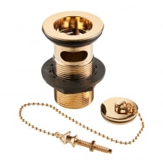 Deva 1 1/4 Inch Basin Waste with Brass Plug Chain and Stay Gold - Slotted