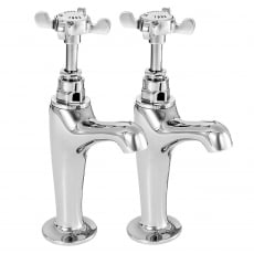 Deva Coronation High Neck Kitchen Sink Taps Pair Pillar Mounted - Chrome