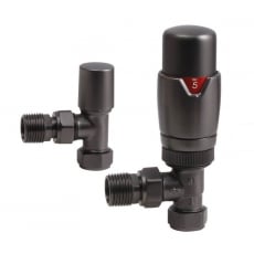 Heatwave Prime Angled Thermostatic Radiator Valve Set - Brushed Gunmetal