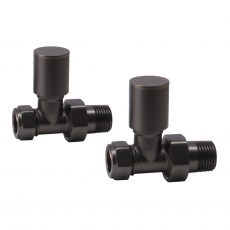 Heatwave Round Straight Radiator Valves Pair - Brushed Gunmetal