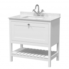 Hudson Reed Bexley Floor Standing Vanity Unit with 1TH Marble Top Basin 800mm Wide - Pure White