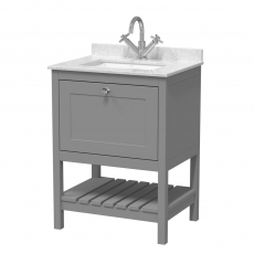 Hudson Reed Bexley Floor Standing Vanity Unit with 1TH Marble Top Basin 600mm Wide - Cool Grey