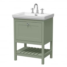 Hudson Reed Bexley Floor Standing Vanity Unit with 3TH Basin 600mm Wide - Fern Green