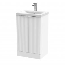 Hudson Reed Fluted Floor Standing 2-Door Vanity Unit with Basin 1 500mm Wide - Satin White