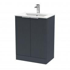 Hudson Reed Fluted Floor Standing 2-Door Vanity Unit with Basin 2 600mm Wide - Satin Anthracite