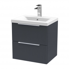 Hudson Reed Fluted Wall Hung 2-Drawer Vanity Unit with Basin 1 500mm Wide - Satin Anthracite