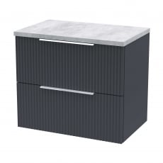 Hudson Reed Fluted Wall Hung 2-Drawer Vanity Unit with Ballato Grey Worktop 600mm Wide - Satin Anthracite