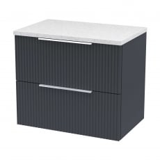 Hudson Reed Fluted Wall Hung 2-Drawer Vanity Unit with Sparkling White Worktop 600mm Wide - Satin Anthracite