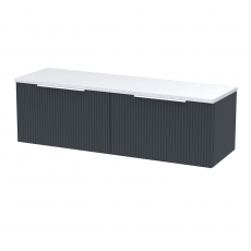 Hudson Reed Fluted Wall Hung 2-Drawer Vanity Unit with Sparkling White Worktop 1200mm Wide - Satin Anthracite