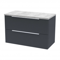 Hudson Reed Fluted Wall Hung 2-Drawer Vanity Unit with Ballato Grey Worktop 800mm Wide - Satin Anthracite