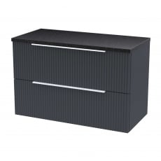 Hudson Reed Fluted Wall Hung 2-Drawer Vanity Unit with Sparkling Black Worktop 800mm Wide - Satin Anthracite