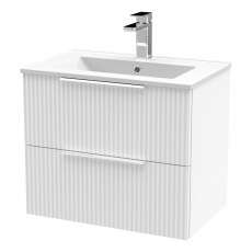 Hudson Reed Fluted Wall Hung 2-Drawer Vanity Unit with Basin 2 600mm Wide - Satin White